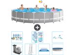 Piscina Intex Round Prism Frame - 610 X 132 Cm - Grigio - Inclusa Pompa - Scaletta - Telo Di Fondo - Pacchetto Di Manutenzione Della Copertura - Filtro - Kit Di Pulizia