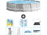 Piscina Intex Round Prism Frame - 427 X 107 Cm - Grigio - Inclusa Pompa - Scaletta - Telo Di Fondo - Pacchetto Di Manutenzione Della Copertura - Filtro - Tappetino Solare