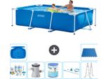 Piscina Intex Con Struttura Rettangolare - 260 X 160 X 65 Cm - Blu - Pacchetto Di Manutenzione Incluso - Pompa Filtro Per Piscina - Filtro - Kit Di Pulizia - Scaletta - Pediluvio