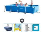 Piscina Intex Con Struttura Rettangolare - 450 X 220 X 84 Cm - Blu - Include Tenda Da Sole - Pacchetto Manutenzione - Pompa Filtro Per Piscina - Piastrelle Per Pavimento