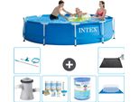 Piscina Intex Con Struttura Rotonda - 305 X 76 Cm - Blu - Incluso Pacchetto Manutenzione Pompa - Filtro - Telo Di Fondo - Kit Pulizia - Tappeto Solare