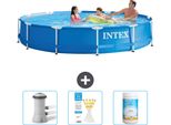 Piscina Intex Con Struttura Rotonda - 366 X 76 Cm - Blu - In Dotazione Pompa Filtro Per Piscina - Strisce Reattive - Cloro