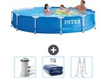 Piscina Intex Con Struttura Rotonda - 366 X 76 Cm - Blu - Include Pompa Filtro Per Piscina - Tenda Da Sole - Scaletta