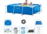 Piscina Intex Con Struttura Rettangolare - 220 X 150 X 60 Cm - Blu - Pacchetto Manutenzione Incluso - Pompa Filtro Per Piscina - Filtro - Tappetino Solare - Scaletta - Pediluvio
