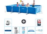 Piscina Intex Con Struttura Rettangolare - 450 X 220 X 84 Cm - Blu - Include Copertura - Pompa Filtro Per Piscina - Filtro - Copertura Del Suolo - Kit Di Pulizia - Sistema Ad Acqua Salata