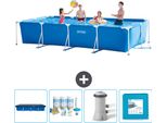 Piscina Intex Con Struttura Rettangolare - 450 X 220 X 84 Cm - Blu - Include Copertura - Pacchetto Manutenzione - Pompa Filtro Per Piscina - Piastrelle Per Pavimento