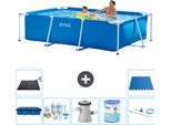 Piscina Intex Con Struttura Rettangolare - 260 X 160 X 65 Cm - Blu - Include Copertura - Pacchetto Manutenzione - Pompa Filtro Per Piscina - Filtro - Kit Pulizia - Tappeto Solare