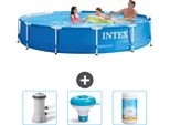 Piscina Intex Con Struttura Rotonda - 366 X 76 Cm - Blu - Pompa Filtro Per Piscina Inclusa - Galleggiante Per Cloro - Cloro