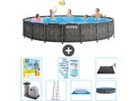 Piscina Intex Round Prism Frame Greywood - 549 X 122 Cm - Inclusa Pompa - Scaletta - Telo Di Fondo - Pacchetto Manutenzione Copertura - Filtro - Tappetino Solare