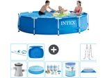 Piscina Intex Con Struttura Rotonda - 305 X 76 Cm - Blu - Inclusa Pompa - Tenda Da Sole - Pacchetto Manutenzione - Filtro - Telo Di Fondo - Kit Di Pulizia - Scaletta