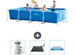 Piscina Intex Con Struttura Rettangolare - 450 X 220 X 84 Cm - Blu - In Dotazione Pompa Filtro Per Piscina - Tappeto Solare - Telone Per Pavimento