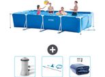Piscina Intex Con Struttura Rettangolare - 450 X 220 X 84 Cm - Blu - Include Pompa Filtro Per Piscina - Kit Di Pulizia - Tenda Da Sole