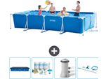 Piscina Intex Con Struttura Rettangolare - 450 X 220 X 84 Cm - Blu - Copertura Inclusa - Pacchetto Manutenzione - Pompa Filtro Per Piscina - Kit Di Pulizia