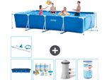 Piscina Intex Con Struttura Rettangolare - 450 X 220 X 84 Cm - Blu - Include Copertura - Pacchetto Manutenzione - Pompa Filtro Per Piscina - Filtro - Kit Pulizia