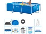 Piscina Intex Con Struttura Rettangolare - 260 X 160 X 65 Cm - Blu - Include Copertura - Pacchetto Manutenzione - Pompa Filtro Per Piscina - Filtro - Copertura Del Terreno - Tappeto Solare
