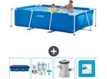 Piscina Intex Con Struttura Rettangolare - 260 X 160 X 65 Cm - Blu - Copertura Inclusa - Pacchetto Manutenzione - Pompa Filtro Per Piscina - Pavimento In Piastrelle