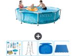 Piscina Intex Con Struttura Rotonda - 305 X 76 Cm - Pressione Dell'acqua - Pacchetto Manutenzione Incluso - Scaletta - Pedana - Pavimento In Piastrelle