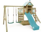 Wickey Torre Gioco Arrampicata Smart Candy Con Altalena E Scivolo, Casa Sull'albero Con Sabbiera, Scala Per Arrampicarsi E Accessori Da Gioco - Blu Pastello