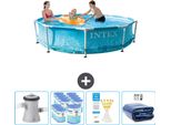 Piscina Intex Con Struttura Rotonda - 305 X 76 Cm - Pressione Dell'acqua - Pompa Inclusa - Filtro - Strisce Reattive - Tenda Da Sole