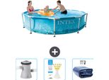 Piscina Intex Con Struttura Rotonda - 305 X 76 Cm - Pressione Dell'acqua - Pompa Filtro Per Piscina Inclusa - Strisce Reattive - Tenda Da Sole