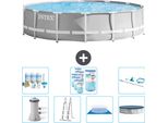 Piscina Intex Round Prism Frame - 427 X 107 Cm - Grigio - Inclusa Pompa - Scaletta - Telo Di Fondo - Pacchetto Di Manutenzione Della Copertura - Filtro - Kit Di Pulizia