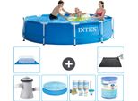 Piscina Intex Con Struttura Rotonda - 305 X 76 Cm - Blu - Pompa Inclusa - Tenda Da Sole - Pacchetto Manutenzione - Filtro - Telo Di Fondo - Tappeto Solare