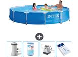 Piscina Intex Con Struttura Rotonda - 366 X 76 Cm - Blu - Pompa Filtro Inclusa - Sistema Di Acqua Salata -Per Piscina