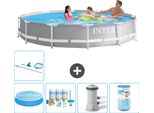 Piscina Intex Con Struttura A Prisma Rotondo - 366 X 76 Cm - Grigio - Include Tenda Da Sole - Pacchetto Manutenzione - Pompa Filtro Per Piscina - Filtro - Kit Pulizia