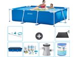 Piscina Intex Con Struttura Rettangolare - 220 X 150 X 60 Cm - Blu - Include Copertura - Pacchetto Manutenzione - Pompa Filtro Per Piscina - Filtro - Kit Pulizia - Tappeto Solare