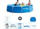 Piscina Intex Con Struttura Rotonda - 305 X 76 Cm - Blu - Incluso Pacchetto Manutenzione Pompa - Filtro - Telo Di Fondo - Kit Di Pulizia - Scaletta - Pediluvio