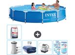 Piscina Intex Con Struttura Rotonda - 366 X 76 Cm - Blu - Pompa Inclusa - Tenda Da Sole - Sistema Ad Acqua Salata - Filtro -Per Piscina