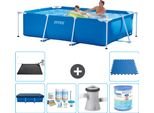 Piscina Intex Con Struttura Rettangolare - 260 X 160 X 65 Cm - Blu - Include Copertura - Pacchetto Manutenzione - Pompa Filtro Per Piscina - Filtro - Tappetino Solare - Piastrelle Pavimento