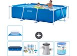 Piscina Intex Con Struttura Rettangolare - 260 X 160 X 65 Cm - Blu - Include Copertura - Pacchetto Di Manutenzione - Pompa Filtro Per Piscina - Filtro - Copertura Di Terra