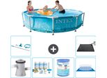 Piscina Intex Con Struttura Rotonda - 305 X 76 Cm - Pressione Dell'acqua - Pacchetto Manutenzione Pompa Incluso - Filtro - Telo Di Fondo - Kit Di Pulizia - Tappeto Solare