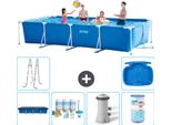 Piscina Intex Con Struttura Rettangolare - 450 X 220 X 84 Cm - Blu - Include Copertura - Pacchetto Di Manutenzione - Pompa Filtro Per Piscina - Filtro - Scala - Pediluvio