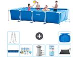 Piscina Intex Con Struttura Rettangolare - 450 X 220 X 84 Cm - Blu - Include Copertura - Pacchetto Manutenzione - Pompa Filtro Per Piscina - Filtro - Tappeto Solare - Scaletta