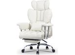 Sedia Da Ufficio Con Poggiapiedi - Sedia Da Scrivania Ergonomica Con Cuscino Di Supporto Lombare - Sedia Direzionale Grande In Finto Cuoio Con Schienale Alto - Bianco