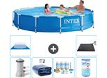 Piscina Con Struttura Rotonda Intex - 366 X 76 Cm - Blu - Pompa Inclusa - Tenda Da Sole - Pacchetto Manutenzione - Filtro - Telo Di Fondo - Tappeto Solare