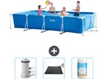 Piscina Intex Con Struttura Rettangolare - 450 X 220 X 84 Cm - Blu - In Dotazione Pompa Filtro Per Piscina - Tappeto Solare - Cloro