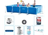 Piscina Intex Con Struttura Rettangolare - 450 X 220 X 84 Cm - Blu - Include Copertura - Pompa Filtro Per Piscina - Filtro - Kit Di Pulizia - Sistema Di Acqua Salata -Per Piscina