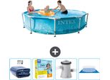 Piscina Intex Con Struttura Rotonda - 305 X 76 Cm - Pressione Dell'acqua - Tenda Da Sole Inclusa - Pacchetto Manutenzione - Pompa Filtro Per Piscina - Copertura Del Terreno