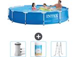 Piscina Intex Con Telaio Rotondo - 366 X 76 Cm - Blu - In Dotazione Pompa Filtro Per Piscina - Cloro - Scaletta