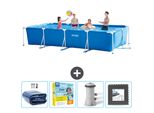 Piscina Intex Con Struttura Rettangolare - 450 X 220 X 84 Cm - Blu - Include Tenda Da Sole - Pacchetto Manutenzione - Pompa Filtro Per Piscina - Piastrelle Per Pavimento