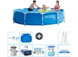 Piscina Intex Con Struttura Rotonda - 305 X 76 Cm - Blu - Inclusa Pompa - Tenda Da Sole - Pacchetto Manutenzione - Filtro - Telo Di Fondo - Kit Di Pulizia - Scaletta