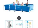 Piscina Intex Con Struttura Rettangolare - 450 X 220 X 84 Cm - Blu - In Dotazione Pompa Filtro Per Piscina - Kit Di Pulizia - Strisce Reattive