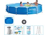 Piscina Intex Con Struttura Rotonda - 366 X 76 Cm - Blu - Pacchetto Manutenzione Pompa Incluso - Filtro - Scaletta - Pediluvio