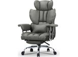 Sedia Da Ufficio Con Poggiapiedi - Sedia Da Scrivania Ergonomica Con Cuscino Di Supporto Lombare - Sedia Da Ufficio Direzionale Grande In Finto Cuoio Con Schienale Alto - Grigio
