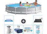 Piscina Intex Round Prism Frame - 366 X 76 Cm - Grigio - Pompa Inclusa - Tenda Da Sole - Pacchetto Manutenzione - Filtro - Telo Di Fondo - Tappeto Solare