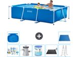 Piscina Intex Con Struttura Rettangolare - 260 X 160 X 65 Cm - Blu - Pacchetto Manutenzione Incluso - Pompa Filtro Per Piscina - Filtro - Tappetino Solare - Scaletta - Vasca Per Piedi