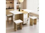 Set Da Pranzo Flieks 5 Pezzi, Tavolo Da Pranzo Allungabile Con 4 Sgabelli, Set Di Tavoli Da Cucina Pieghevoli, Gruppo Di Sedute Per 4 Persone, Tavolo Da Pranzo Con Spazio Di Archiviazione, Finitura Naturale